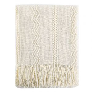 Creme De Couverture (Creme, 50x60) Geometriques Avec Des Franges, Printemps Decoratifs Lit Jeter, Les Grandes Jet Pour Un Canape, D'interieur Ou D'exterieur - Neuf