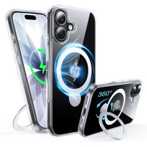 LORANKA-Magn&eacute;tique Rotative &Agrave; 360&deg; Coque pour iphone 17[Bords Antid&eacute;rapants][B&eacute;quille Int&eacute;gr&eacute;e][Militaire Antichoc][Anti-jaunissement] Coque Transparente avec Pare-Chocs en Silicone Souple,Clair - Neuf