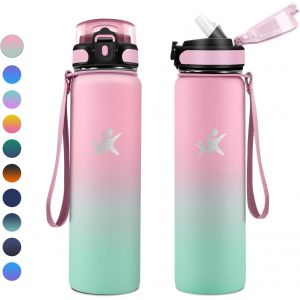 Bouteille Isotherme 1l, Gourde Sport Avec Paille, Gourde Acier Inoxydable, Anti-Fuite, Bouteilles Sans Bpa, , Gourde Inox Pour Camping, Enfant, Fille, Randonnée, Cyclisme - Neuf