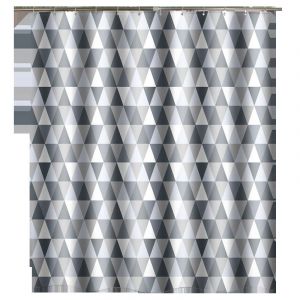 Rideau de douche imperméable, 150 x 180 cm, ourlet lesté, avec 12 crochets - Motif triangle - Neuf
