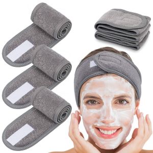 Bandeau Enveloppant 4 Pièces Serviette Extensible Pour Le Bain, Le Maquillage Et Le Sport (Gris) - Neuf