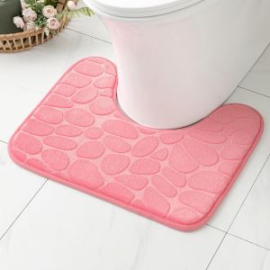 Tapis de Bain Style Galets Antid&eacute;rapant en Mousse &agrave; M&eacute;moire-Ultra Doux,Absorbant,S&eacute;chage Rapide,Lavable en Machine,Tapis de Salle de Bain pour Douche,Baignoire-50x40 cm,Rose - Neuf