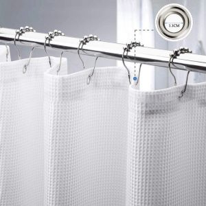 Rideau de douche gaufr&eacute; (blanc 180 x 200 cm), rideau de douche en tissu anti-moisissure avec anneau m&eacute;tallique, rideau de douche solide pour baignoire et cabine de douche, ourlet lest&eacute; - Neuf