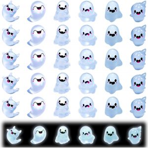 BHHBB-Lot de 30 figurines fantômes lumineuses pour Halloween - Mini figurines en résine - Animaux lumineux - Statues fantômes miniatures - Décoration de jardin - Statues d'Halloween - Neuf