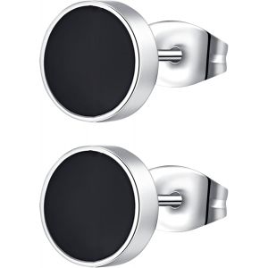 Cmjaagur-4 Paires Rondes Boucles D'oreilles Hommes Femmes, 3/4/5/6mm Boucle D'oreille Homme Noir Or Argent, Hypoallergénique Boucle D'oreille Flat Dot Acier Inoxydable[M1036] - Neuf