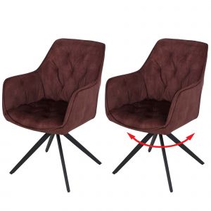 Lot de 2 chaises de salle &agrave; manger HWC-L80, chaise de cuisine avec accoudoirs pivotants et m&eacute;canisme de retour automatique, velours 440 g/m&sup2;aspect daim, marron terracotta - Neuf