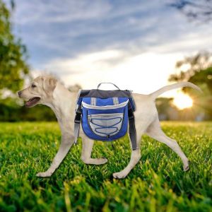 Hjlian Sac A Dos Pour Chien De Compagnie, Voyage, Camping, Randonnee, Plein Air, Sacoche De Selle, Harnais, Sac A Dos (Bleu M) - Neuf
