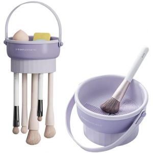 Kal-3 En 1 Tapis De Nettoyage Pinceaux Maquillage En Silicone Support De Séchage, Bol Nettoyant Pour Brosses Cosmétiques Pour Nettoyer (Violet) - Neuf