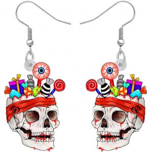 Kal-Acrylique Créatif Mignon Halloween Crâne De Sucre Squelette Boucles D'oreilles Pendantes Pour Femmes Filles Nouveauté Saison De L'effroi Bijoux Gothiques Pour Cadeaux - Neuf