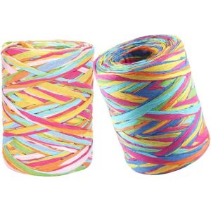 Kal-Ruban De Papier De Coloré 2 Rouleaux Couleur Ruban Rafia Naturel Papier Cadeau Papier De Naturel À Crocheterdécoratif Pour Emballage Cadeau - Neuf