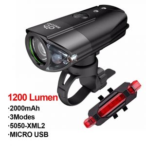 Bikeono Vélo Lumière Vélo Accessoires Phare Led Feu Arrière Usb Lampe De Poche Rechargeable Vtt Cyclisme Lanterne Pour Lampe De Vélo-Chine-L2 2000mah Black - Neuf