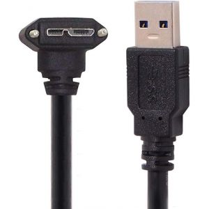 Câble de données USB 3.0 vers USB 3.0 Micro-B avec support à vis pour caméra industrielle coudé à 90 degrés vers le bas 5.0M - Neuf