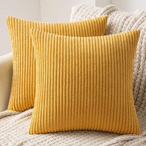 Tianyi-Lot De 2 Decorative Housse De Coussin En Velours C&ocirc;tel&eacute; Canap&eacute; Taie D'oreiller Decoratif Doux Pour Maison Salon Chambre Lit 60x60cm Jaune Gingembre - Neuf