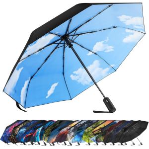 Jgd-Parapluie Pliant, Petit Parapluie De Poche Solide Portable, Parapluie Anti Tempete &Agrave; Ouverture Et Fermeture Automatiques, Parapluie Resistant Au Vent, Parapluie Invers&eacute; Pour Hommes Et Femmes - Neuf