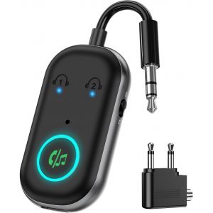 VornixorSarlshop-2 en 1 Adaptateur Auxiliaire Bluetooth, &Eacute;metteur R&eacute;cepteur Bluetooth 5.3, R&eacute;cepteur Audio avec Double Connexion, R&eacute;duction du Bruit CVC, Charge de Type C, Adaptateur Audio pour Avion - Neuf