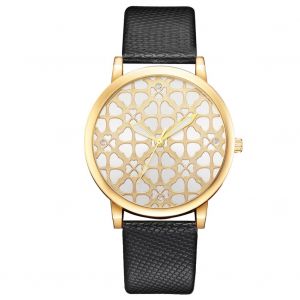 Montre A Quartz Tendance Avec Bracelet En Cuir Synthetique Pour Femme, Style Decontracte, Noire - Neuf