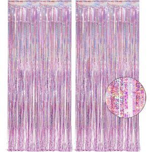 LETNERNY-Rideau Anniversaire Rose Paillette - Fille Fond Photobooth Rideaux Métallique Serpentins Frange Decoration Anniversaire Fête Pour Licorne Princesse Papillons Flamant Cheval Troll Baleine Fêt - Neuf