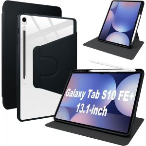 Coque Pour Samsung Galaxy Tab S10 Fe Plus 13.1" Case Avec Emplacement Pour Stylo & Support Pivotantcuir Pu + Acrylique Transparent Coque - Neuf