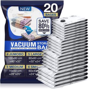 TIANYI-Sac Sous Vide Vetement Aspirateur Housse de Rangement Sous Vide R&eacute;utilisable 20 Pi&egrave;ces 4XL 100x80cm 5L 80x60cm 5M 70x50cm 6S 60x40cm - Neuf