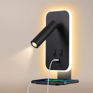 Applique Murale Led, Liseuse De Chevet Avec Interrupteur, Avec Port De Chargement Usb Et Plateau Pour T&eacute;l&eacute;phone,&Eacute;clairage D'ambiance De Chambre &Agrave; Coucher Spot R&eacute;glable (3w 3100k+9w 6000k) Noir - Neuf