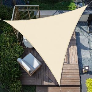 Voile D'ombrage Triangulaire 3 X 3 X 3 M, Imperm&eacute;able, Protection Uv, Beige, Id&eacute;ale Pour Patio, Jardin, Terrasse, Balcon. - Neuf