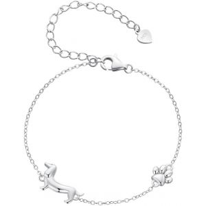 Eryi-Bracelet Chien Chat Pour Femme En Argent 925 Bracelet Teckel Mignon Avec Impression De Patte De Chien Ajustable Pour Les Amoureux Des Animaux - Neuf