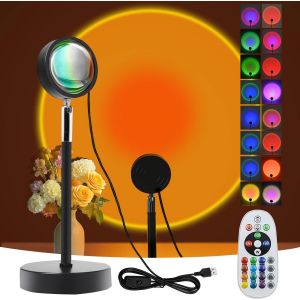 KAL-Lampe De Coucher De Soleil, Lampe De Soleil, Lampe De Soleil, Projecteur Led Usb, Rotation À 360 °, Lumière D'Ambiance Romantique Pour Photographie, Selfie, Dopamine, Décoration De Salon - Neuf