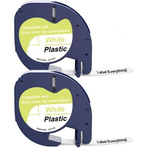 ERYI-Label Tape Lot De 2 Rubans D'Étiquettes Compatibles Avec Dymo Letratag 12 Mm X 4 M Compatible Avec Dymo Letratag 200B Lt-100H Xr Lt-100T Noir Sur Blanc - Neuf