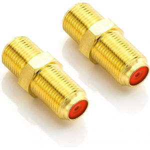2 Pi&egrave;ces Sat Adaptateur Connecteur C&acirc;ble Coaxial Rallonger 2X F Femelle Large &Eacute;crou Dor&eacute; pour C&acirc;ble Sat BK Installations - Neuf
