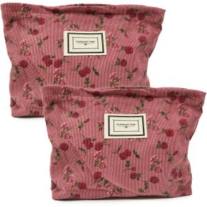 CHENG-2 Trousse de Toilette Voyage, Cosmétiques à Glissière Portable, Sac à Cosmétiques à Motif Floral, Sac de Organiseur Cosmétique, Trousse à Maquillage Velours Côtelé, Rouge - Neuf