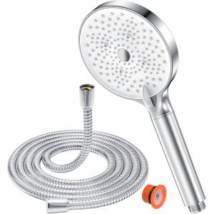 TZF-Pommeau de Douche Economie Deau 7.5L/Min - Pommeau de douche haute pression avec 3 types de jets, Pommeau de Douche Anti Calcaire Grand (130mm de diamètre), Chrome - Neuf