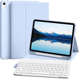 &Eacute;tui de clavier pour iPad Air 11"" M3/M2 (2025/2024), iPad Air 5e/4e g&eacute;n&eacute;ration 2022/2020 10,9"" avec porte-stylo, clavier QWERTZ Bluetooth amovible, coque arri&egrave;re en TPU, bleu - Neuf
