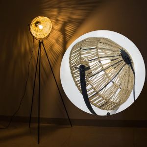 Subzonal-Lampadaire En Rotin &Agrave; Intensit&eacute; Variable - Lampadaire Salon & Chambre Hauteur R&eacute;glable (164,5 Cm), Abat-Jour 360&deg; Rotatif, Design Boho-Chic Naturel - &Eacute;clairage Vintage Pour Chambre &Agrave; Coucher - Neuf