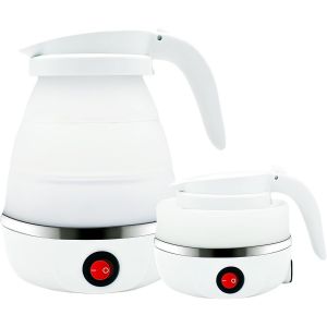 KALANKA-Bouilloire Pliable, Bouilloire De Voyage 600ml, Mini Bouilloire Electrique de Silicone Portable pour Le Camping, Voyage de Plein Air (Blanc) - Neuf