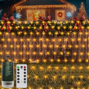 Kal-100 Led Filet De Jardin Étanche À Piles Avec Télécommande, 8 Modes, Minuteur, Intensité Variable, Rideau En Maille Pour Décoration Intérieure De Fête, De Mariage (Blanc Chaud) 1,5 M X 1,5 M - Neuf