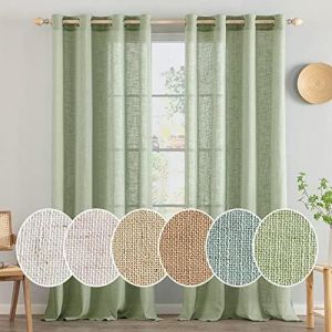 Tianyi-Lot De 2 Rideaux En Lin Translucide Avec Oeillets Rideaux Modernes Pour Deux Portes De Balcon Pour Salon Chambre À Coucher Hxl 137x140 Cm Vert - Neuf