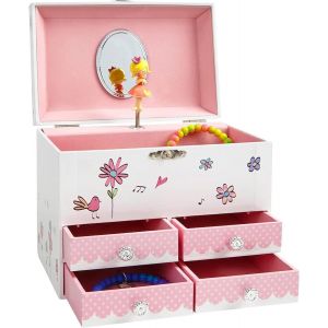 Mevronisshop-Grande Bo&icirc;te Musicale &Agrave; Bijoux, Fille &Agrave; La Balan&ccedil;oire, Avec 4 Tiroirs De Rangement - M&eacute;lodie De La Valse Des Fleurs - Neuf