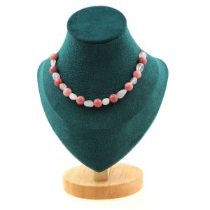 Collier 20 Perles Quartz Rose Du Br&eacute;sil + Rhodonite 8 Mm Chaine En Collier Femmes, Hommes. Taille Personnalisable. - Neuf