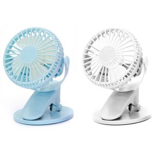 Lot de 2 ventilateurs de bureau &agrave; pince &agrave; 360&deg; bleu et blanc - Neuf