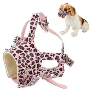 Hjlian Museliere Pour Chien A Rivets Et Sangles Reglables, Protege-Bouche Anti-Morsure Pour Animaux De Compagnie (Leopard) - Neuf