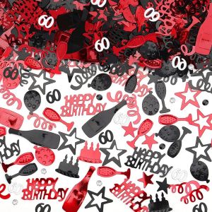 Confettis 60e anniversaire hommes femmes, décoration de table 60e anniversaire femme noir rouge, 60e anniversaire homme, décoration à disperser anniversaire 60 ans, confettis décoration - Neuf