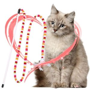 Baguette Interactive Rétractable Pour Chat Avec 6 Jouets ¿ Peluches Et Plumes Sûres Pour Un Jeu Captivant ¿ Couleur Arc-En-Ciel - Neuf