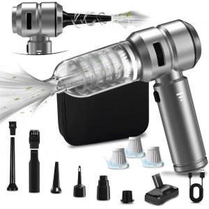 4-en-1 Aspirateur Voiture Puissant sans Fil, 25KPA Mini Aspirateur a Main sans Fil avec Moteur Brushless, 3 Niveaux R&eacute;glables, Voyant de Batterie, Souffleur Air Comprim&eacute; Nettoyage PC - Neuf