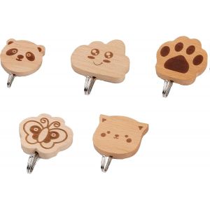 Loc-Lot De 5 Crochets Muraux En Bois Autocollants Pour Chambre D'enfant, Chambre &Agrave; Coucher, D&eacute;coration (Formes D'animaux) - Neuf