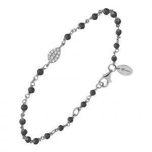 Bracelet Argent Rhodi&eacute; Goutte Serti Blanc Pierre Spinelle Noire - Neuf
