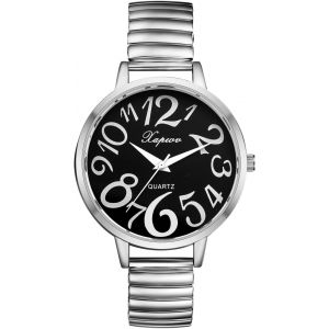 Shiba-Montre Pour Femme Avec Bracelet Élastique - Grand Cadran - Grand Nombre - Montre À Quartz Analogique - Étanche - Style Décon[1 - Neuf