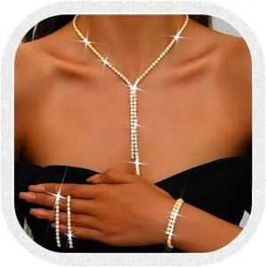 Kal-Ensemble De Bijoux De Mariée Avec Boucles D'oreilles Et Collier En Strass Argentés Étincelants Pour Femme (Lot De 3) - Neuf