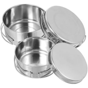 Batterie De Cuisine De Camping Empilable En Acier Inoxydable, 4 Pièces ¿ Casseroles Et Poêles Antiadhésives Pour Vos Aventures Culinaires En Plein Air - Neuf