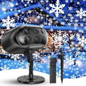 Projecteur de Noël ¿ Plus grand projecteur LED en forme de flocon de neige pour extérieur, tempête de neige rotative mobile avec télécommande minuterie, intérieur/extérieur étanche pour décoration - Neuf