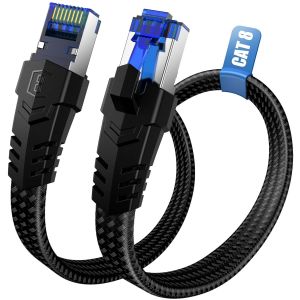 AYU-Câble Ethernet Cat 8- 0.5M 1M 5M 10M 15M 20M 30M Câble de Réseau, 40Gbps 2000MHz Haute Vitesse Câble Internet, Plat RJ45 Gigabit POE Nylon Tressé Câble LAN pour PC,TV,Modem,Cadeau pour les joueur - Neuf